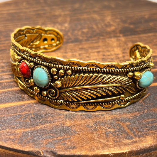 TMBC47 - Gold Carved Bracelet With Stones