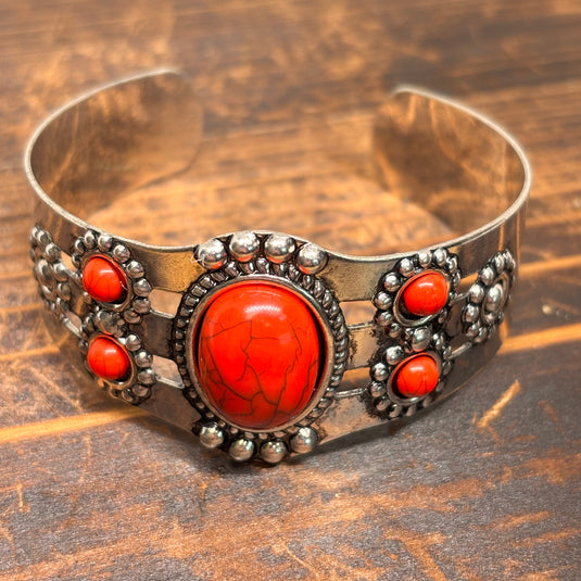 TMBC51 - Adjustable Cuff Red Stone Bracelet