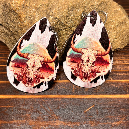 TMER86 - Double Sided PU Leather Cow Earrings