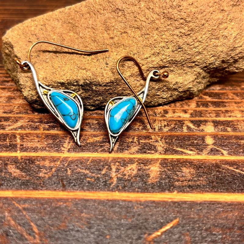 Load image into Gallery viewer, TMER50 - Abstract Swan Earrings w/Turquoise Detail
