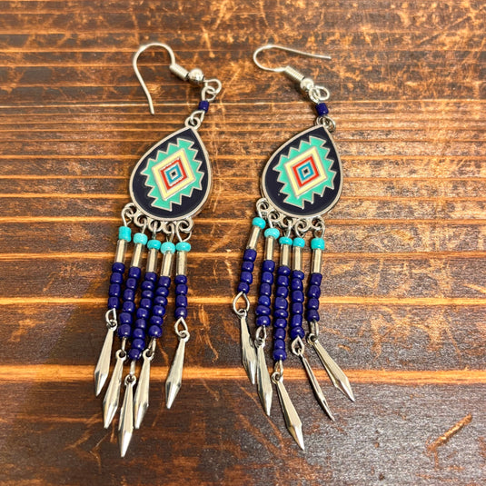 TMER90 - Aztec Design Drop Earrings