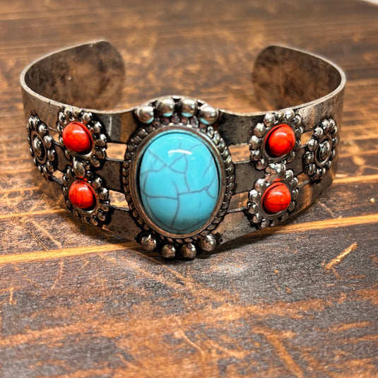 TMBC44 - Multi Colored Stones Open Bracelet