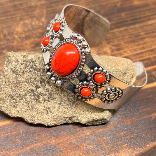 TMBC51 - Adjustable Cuff Red Stone Bracelet