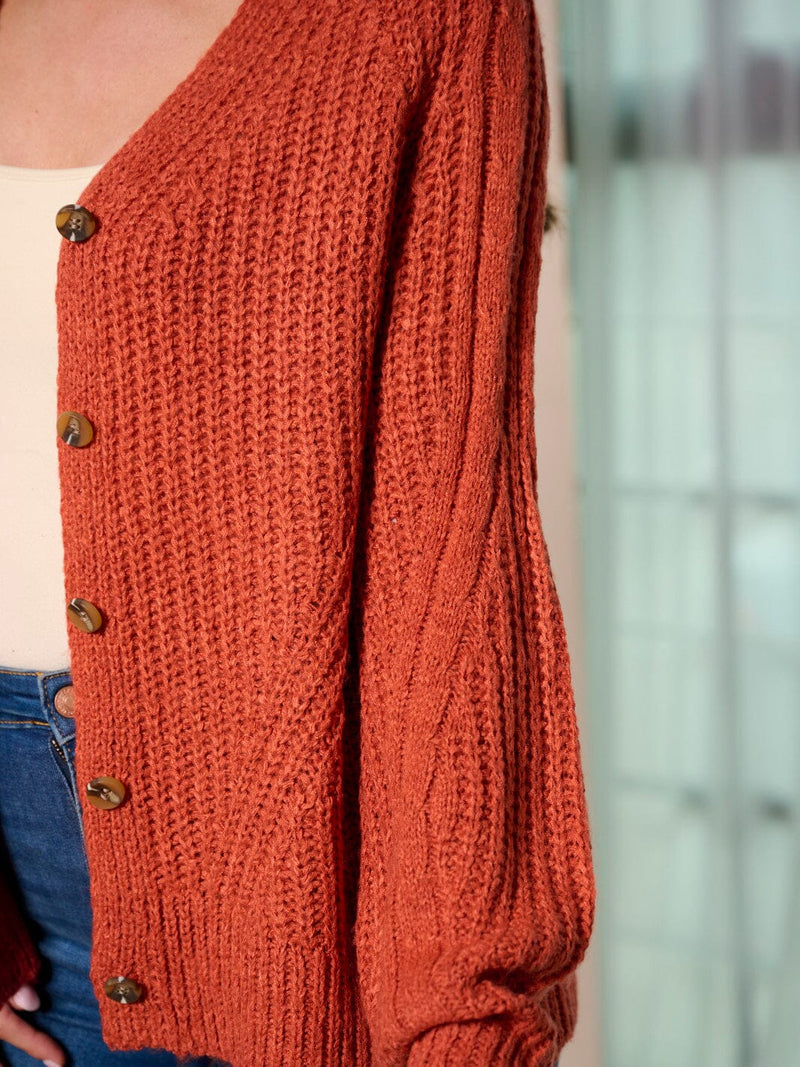 Load image into Gallery viewer, WFT 9 - WOMEN&#39;S RUST LONG SLEEVE BUTTON UP KNIT SWEATER CARDIGAN
