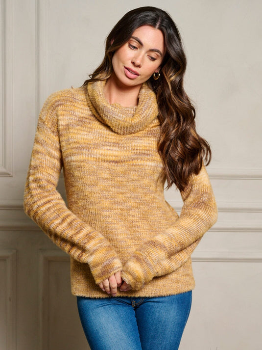 WFT 1 - Women's Long Sleeve Mustard Pullover Turtleneck Sweater