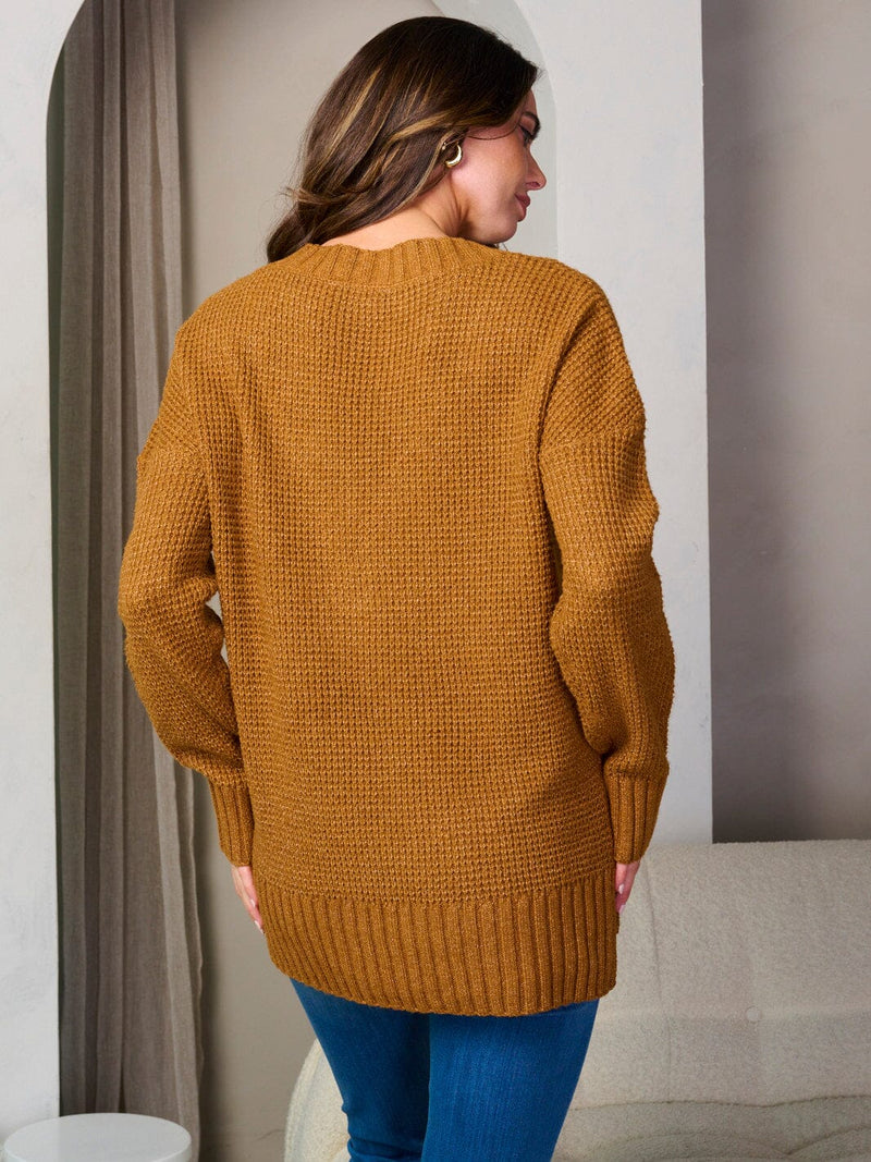 Load image into Gallery viewer, WFT 6 - WOMEN&#39;S CAMEL LONG SLEEVE V-NECK PULLOVER SWEATER
