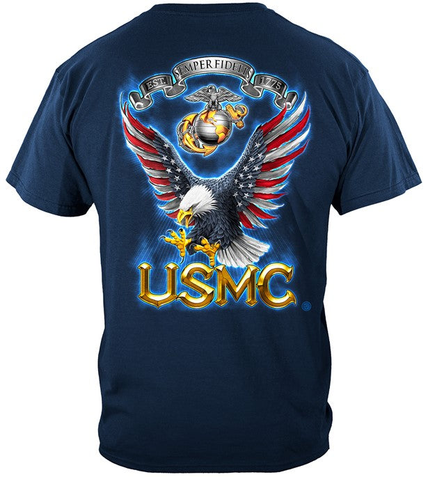 MM2584 - USMC Marine Corps Full American Flag Bald Eagle Feather EGA