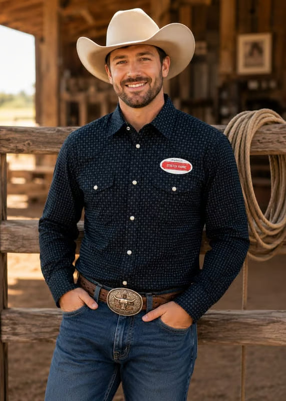 Load image into Gallery viewer, MF-26803 - Navy Blue Men's Western Snap Shirt with Stretch
