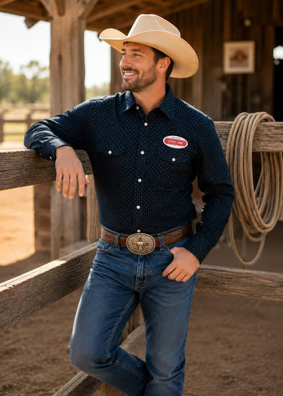 Load image into Gallery viewer, MF-26803 - Navy Blue Men's Western Snap Shirt with Stretch
