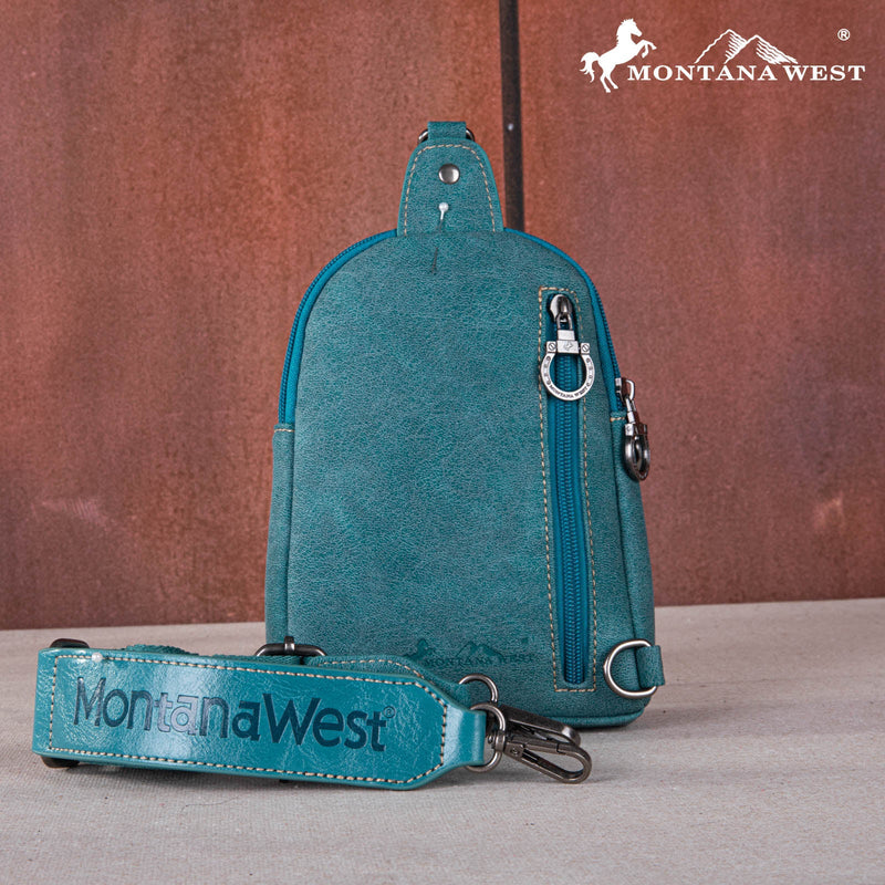 Load image into Gallery viewer, MW1124-210TQ - Montana West Embroidered Boot Stitch Sling Bag - Turquoise
