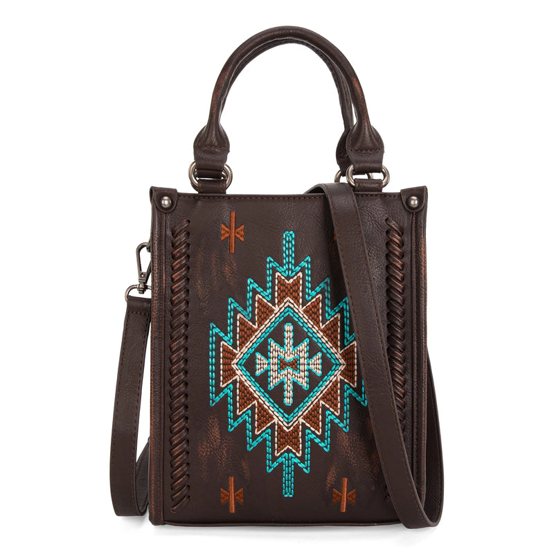 Load image into Gallery viewer, MW1317-1831CF - Montana West Embroidered Aztec Small Tote/Crossbody - Coffee
