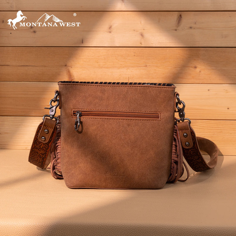 Load image into Gallery viewer, MW1350-8360BR - Montana West Tooled Aztec Concho Collection Crossbody - Brown
