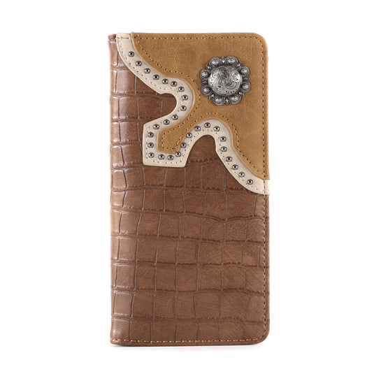 MW-608BR - Montana West Croc Print Men's Bifold Long PU Leather Wallet