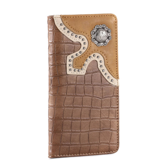 MW-608BR - Montana West Croc Print Men's Bifold Long PU Leather Wallet
