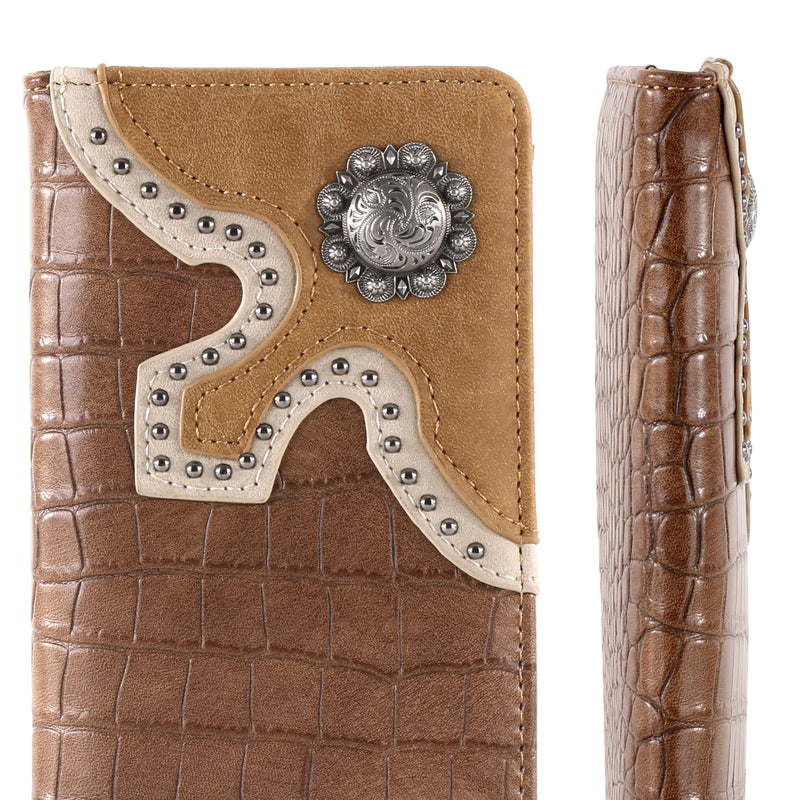Load image into Gallery viewer, MW-608BR - Montana West Croc Print Men&#39;s Bifold Long PU Leather Wallet
