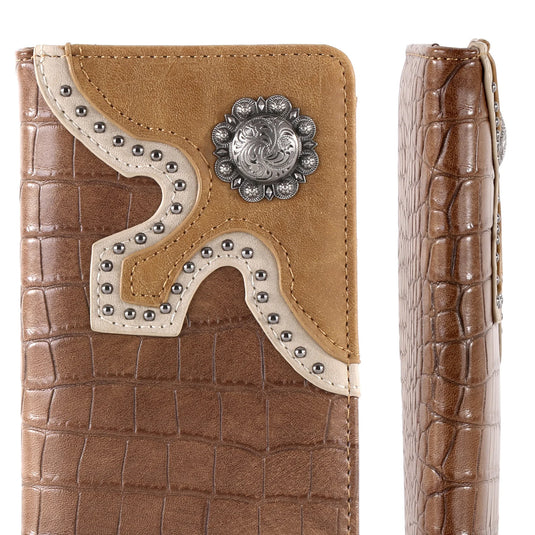 MW-608BR - Montana West Croc Print Men's Bifold Long PU Leather Wallet