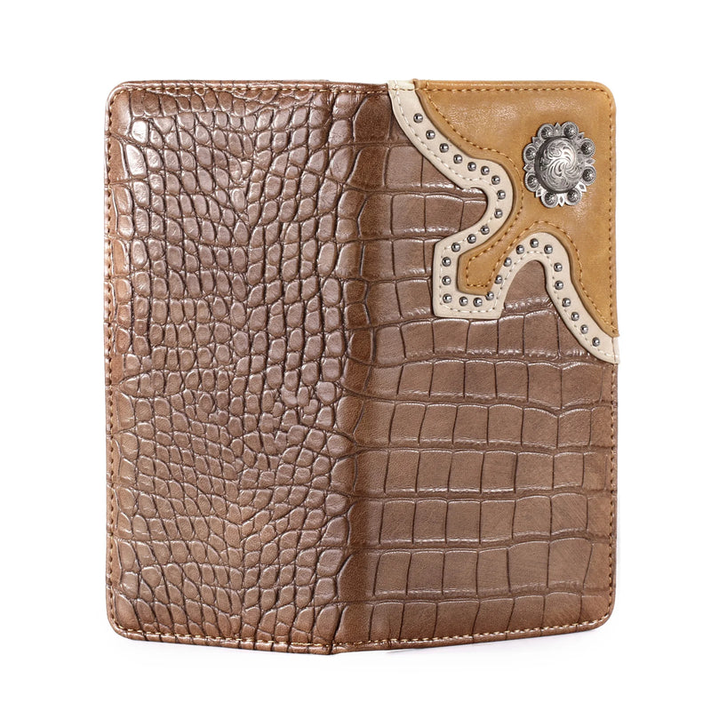 Load image into Gallery viewer, MW-608BR - Montana West Croc Print Men&#39;s Bifold Long PU Leather Wallet

