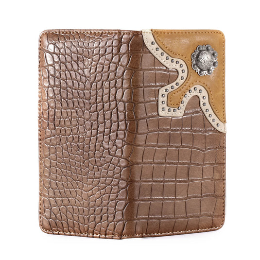 MW-608BR - Montana West Croc Print Men's Bifold Long PU Leather Wallet