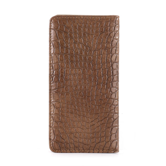 MW-608BR - Montana West Croc Print Men's Bifold Long PU Leather Wallet