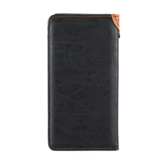 MW-612BK - Embossed Floral Men's Bifold Long PU Leather Wallet
