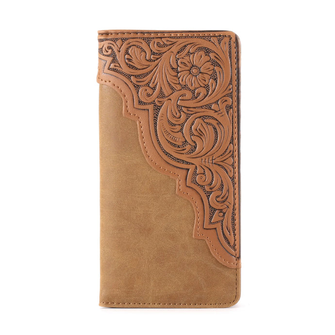 MW-613BR - Embossed Floral Men's Bifold Long PU Leather Wallet