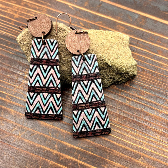 NIHER75 - Geometric Print Wooden Earrings