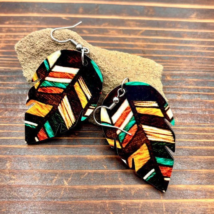 NIHER78 - Retro Leaf Wood Drop Earrings