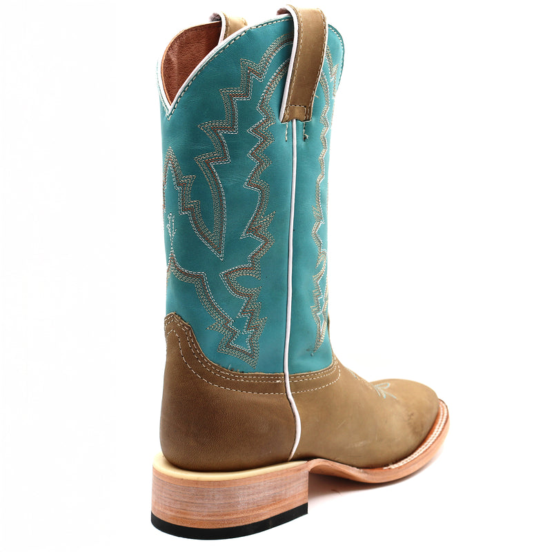 Load image into Gallery viewer, 6501 - RockinLeather Women&#39;s Crazy Brass Cowhide w/Aqua Blue Upper Western Boot
