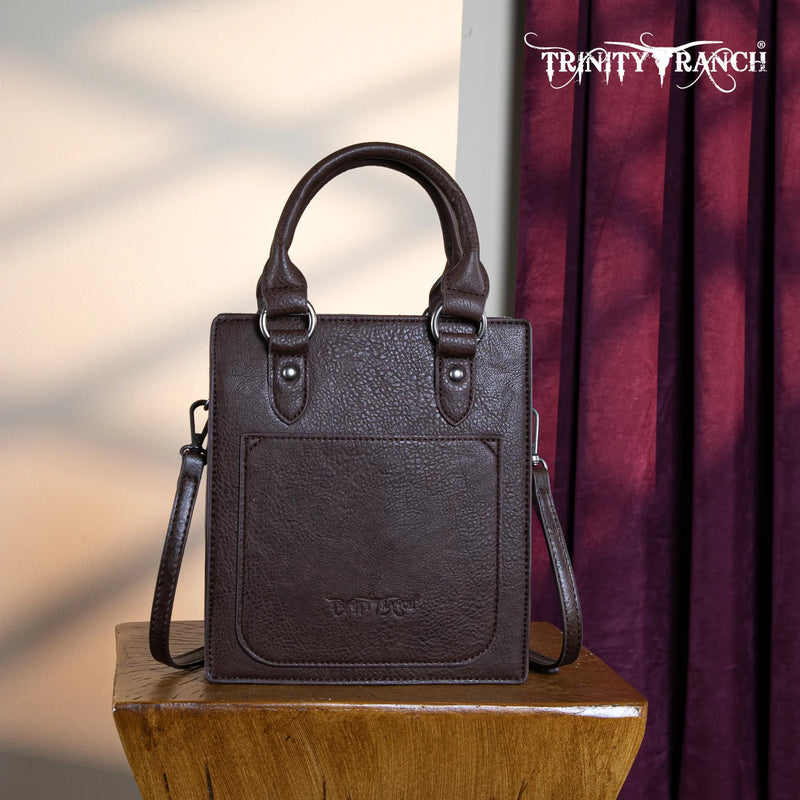 Load image into Gallery viewer, TR183-8360CF - Trinity Ranch Hair On Cowhide Top Handle Tote/Crossbody - Coffee
