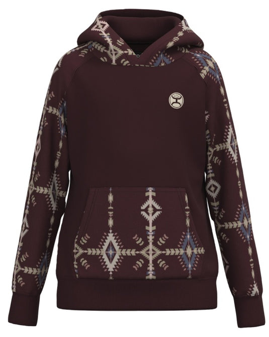 HH1198AZMA-Y - Hooey Youth "Summit" Maroon W/Aztec Pattern Hoody