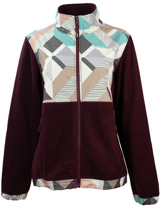 HJ101BUPR - Hooey Women's Tech Fleece, Multi Color  Full Zip with Burgundy Fleece