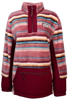 HFP006PKST-Y - Hooey Youth Ladies Pink / Stripe Fleece Pullover with Burgundy Collar