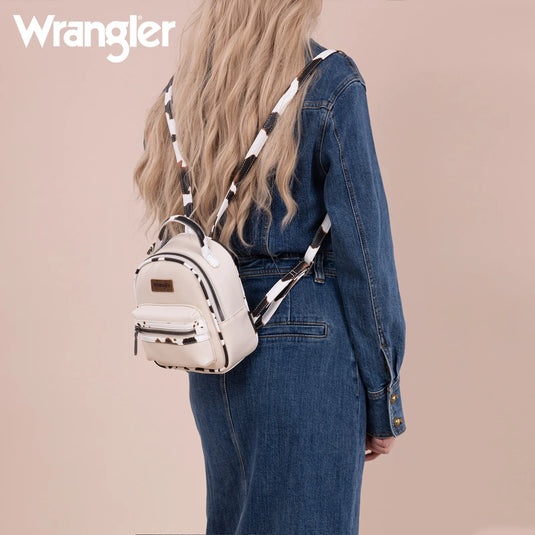 WG102-8600TN - Wrangler Cow Print Trimmed Mini Backpack With Coin Pouch - Tan