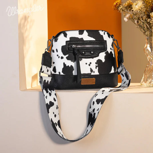 WG133-213BK - Wrangler Cow Print Crossbody Bag - Black