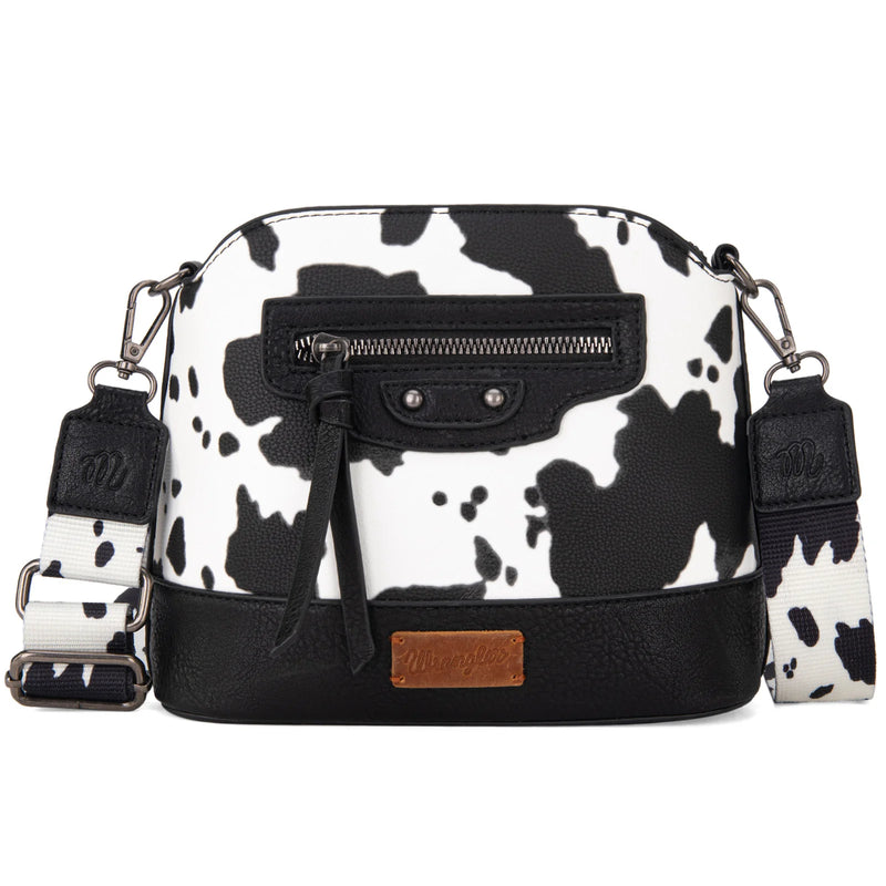Load image into Gallery viewer, WG133-213BK - Wrangler Cow Print Crossbody Bag - Black
