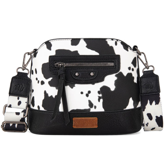 WG133-213BK - Wrangler Cow Print Crossbody Bag - Black