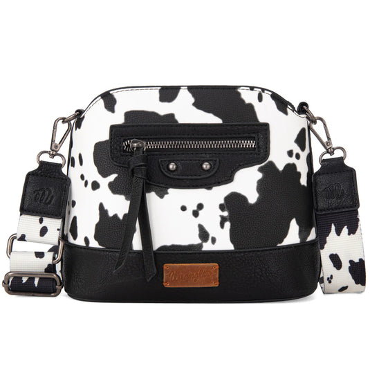 WG133-213BK - Wrangler Cow Print Crossbody Bag - Black