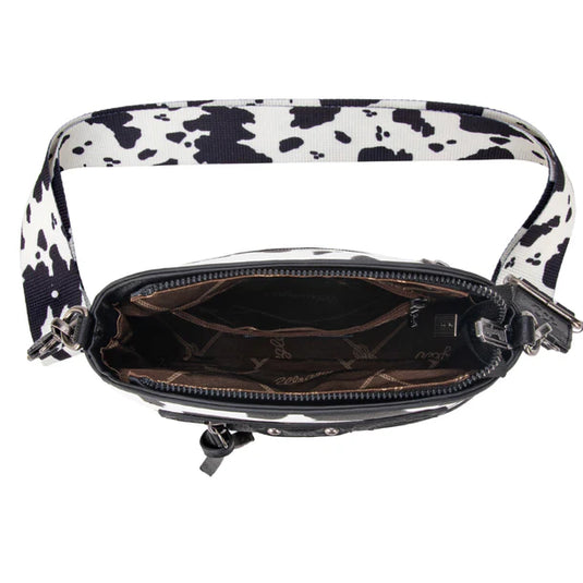 WG133-213BK - Wrangler Cow Print Crossbody Bag - Black
