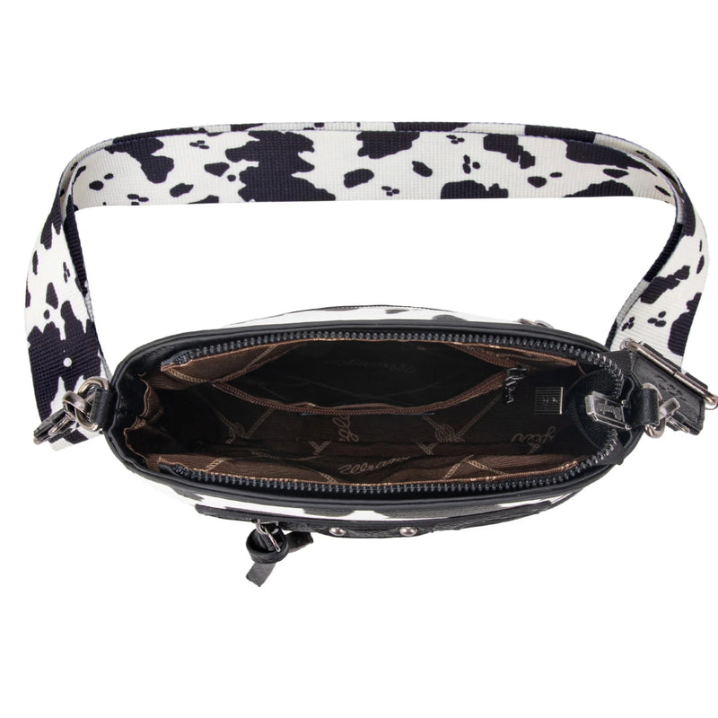 Load image into Gallery viewer, WG133-213BK - Wrangler Cow Print Crossbody Bag - Black
