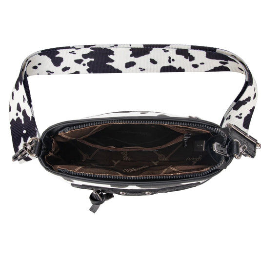 WG133-213BK - Wrangler Cow Print Crossbody Bag - Black
