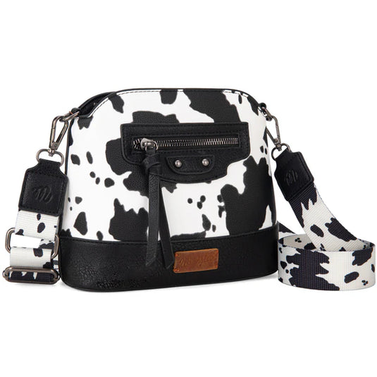 WG133-213BK - Wrangler Cow Print Crossbody Bag - Black