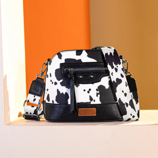 WG133-213BK - Wrangler Cow Print Crossbody Bag - Black