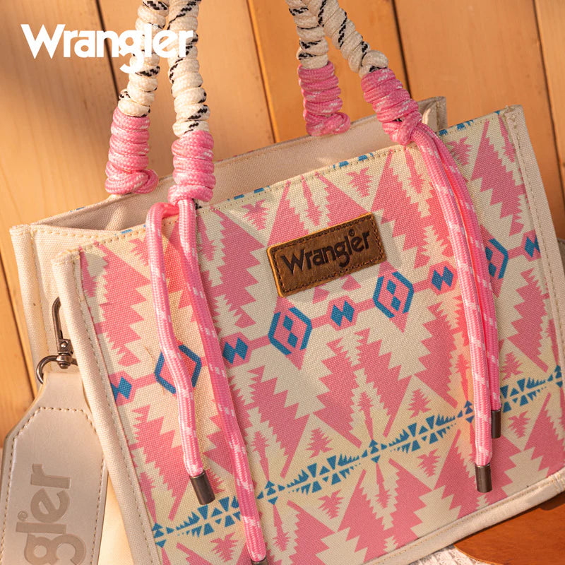 Load image into Gallery viewer, WG206-8122SLPK - Wrangler Aztec Print Rope Tote/Crossbody - Light Pink
