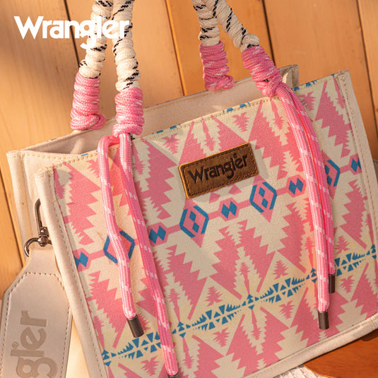 WG206-8122SLPK - Wrangler Aztec Print Rope Tote/Crossbody - Light Pink