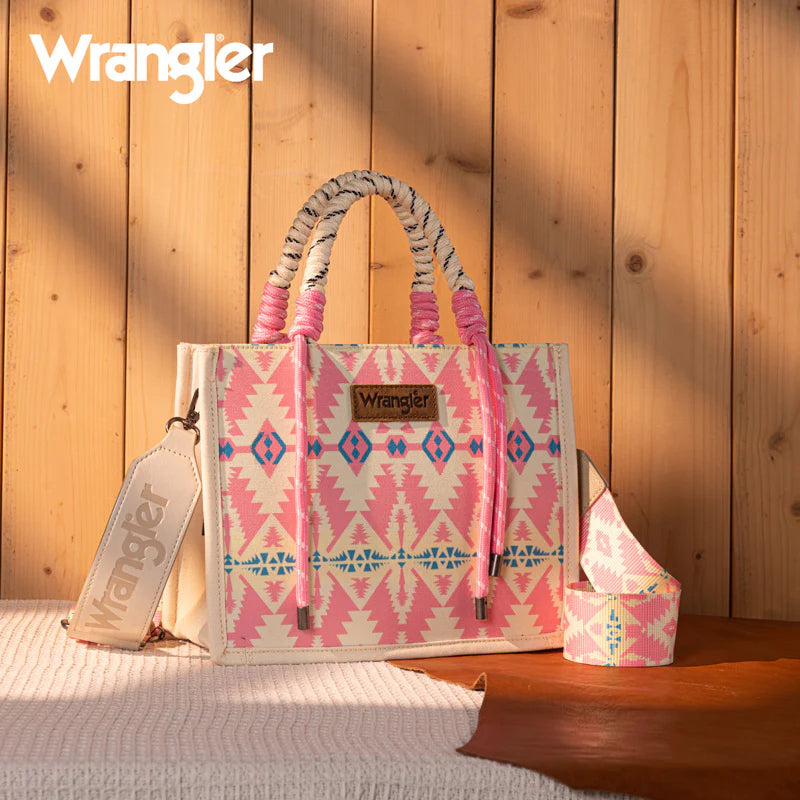 Load image into Gallery viewer, WG206-8122SLPK - Wrangler Aztec Print Rope Tote/Crossbody - Light Pink
