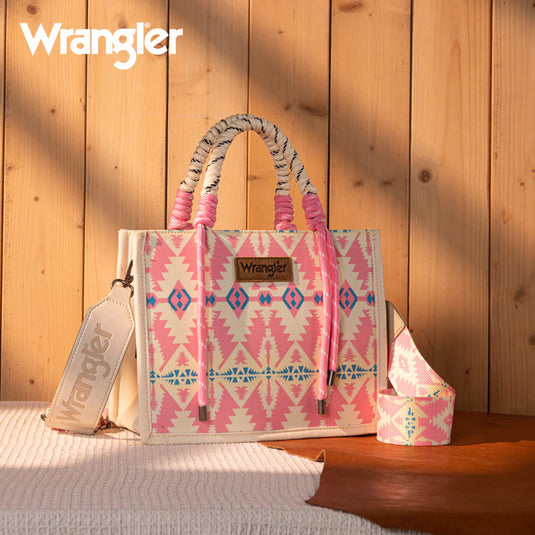 WG206-8122SLPK - Wrangler Aztec Print Rope Tote/Crossbody - Light Pink