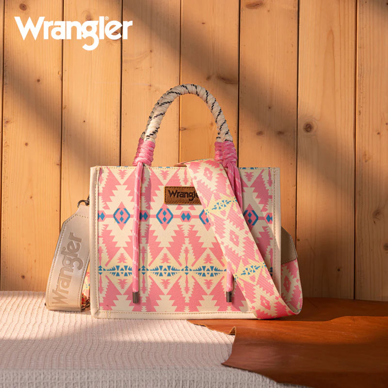 Load image into Gallery viewer, WG206-8122SLPK - Wrangler Aztec Print Rope Tote/Crossbody - Light Pink
