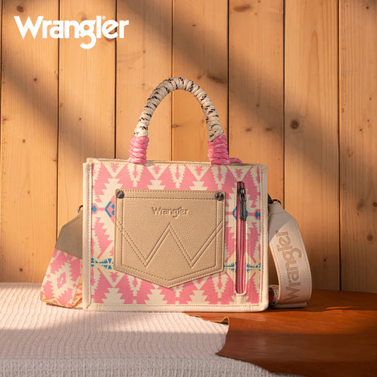 WG206-8122SLPK - Wrangler Aztec Print Rope Tote/Crossbody - Light Pink