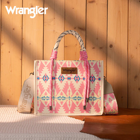 WG206-8122SLPK - Wrangler Aztec Print Rope Tote/Crossbody - Light Pink