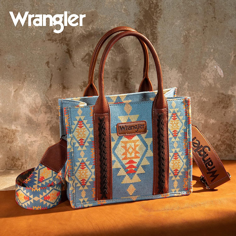 Load image into Gallery viewer, WG2202-8120SBR Wrangler Southwestern Print Small Canvas Tote/Crossbody
